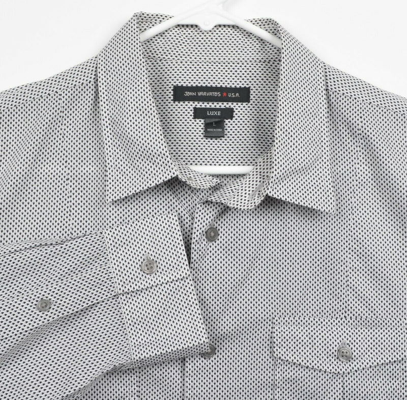 John Varvatos USA Men's Sz Large Luxe White Black Polka Dot Button-Front Shirt