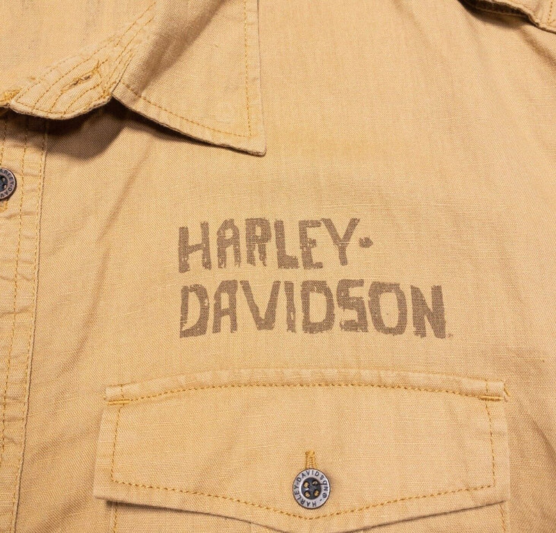 Harley-Davidson Skull Shirt XL Men's Button-Up Linen Blend Biker Garage HDMC