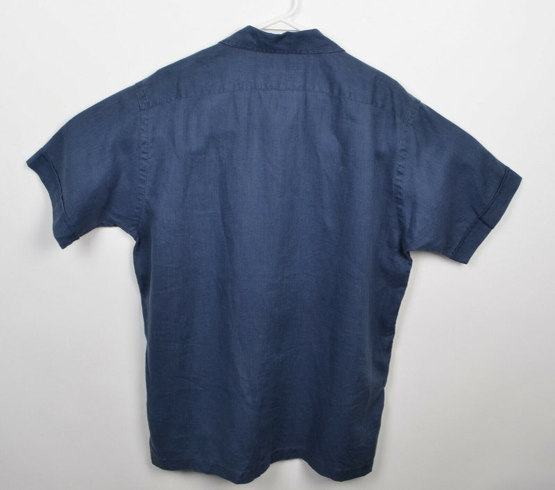 Polo Ralph Lauren Men's Medium "Innis" 100% Linen Solid Navy Blue Camp Shirt