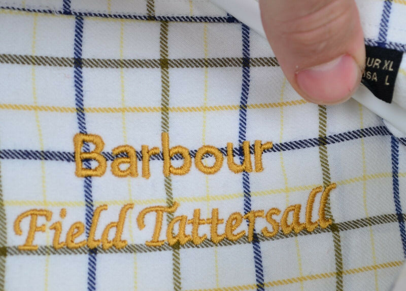 Barbour Men's Large "Field Tattersall" Beige Windowpane Plaid Check Shirt