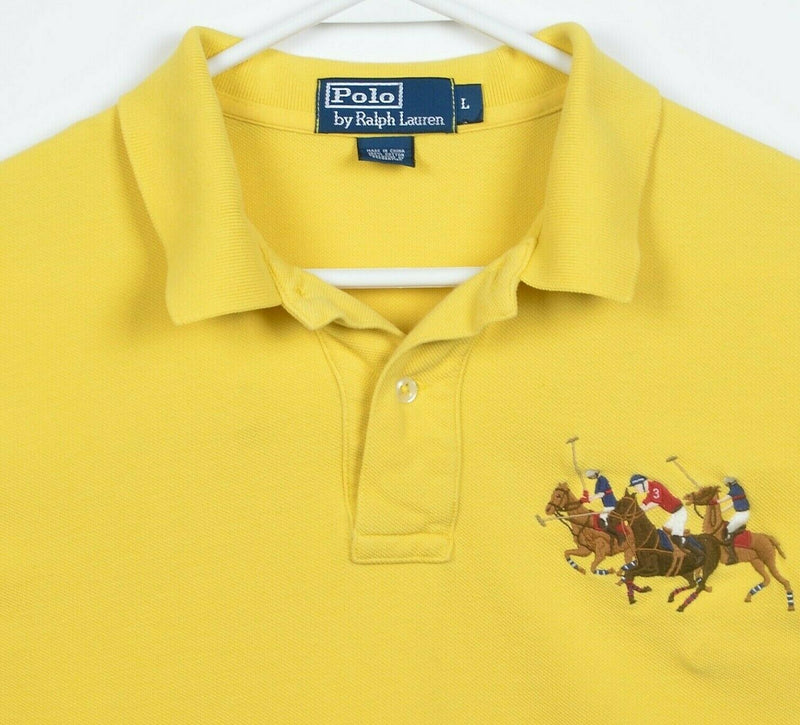 Polo Ralph Lauren Men's Large Big Pony Equestrian Horses Yellow Polo Shirt