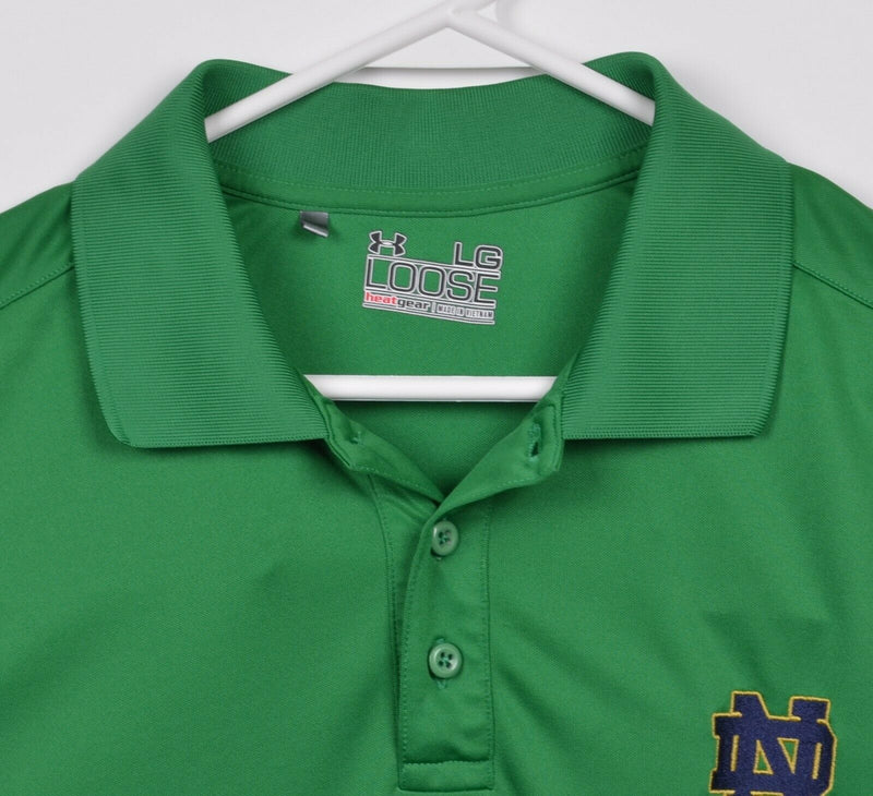 Notre Dame Men's Large Loose Under Armour HeatGear Solid Green ND Polo Shirt