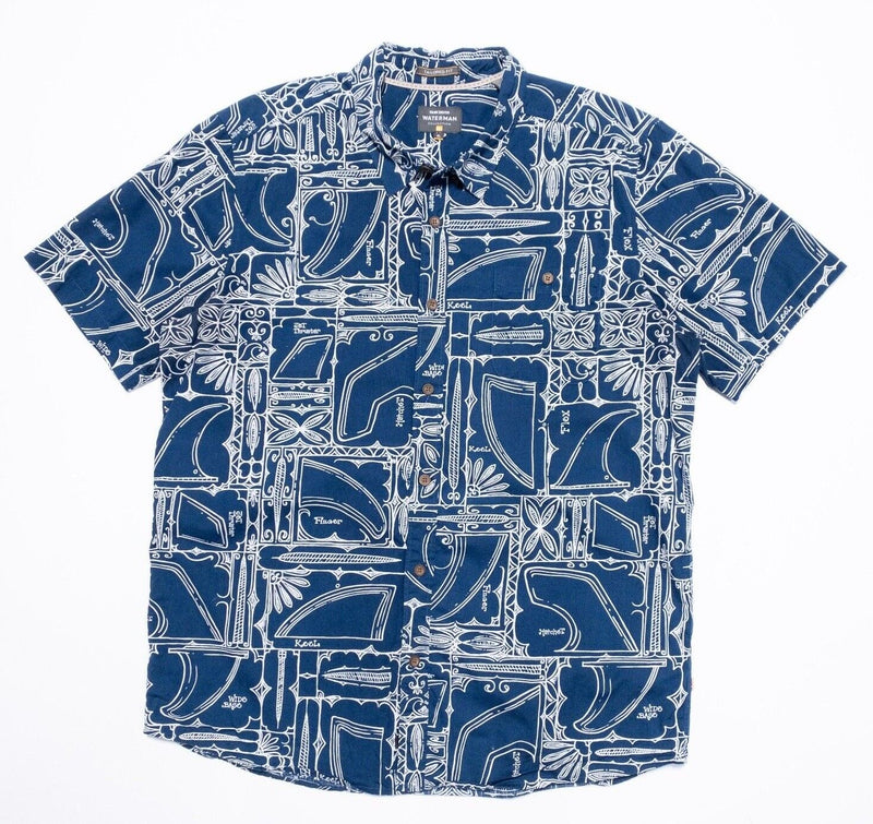 Quiksilver Waterman Shirt XL Tailored Fit Men's Surfboard Hawaiian Blue Aloha