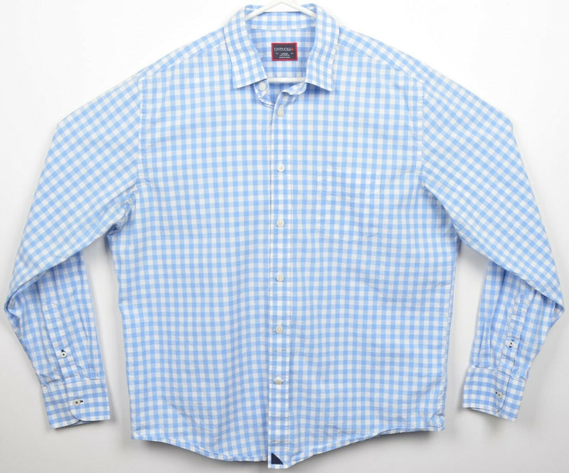 UNTUCKit Men's Large Blue White Gingham Check Plaid Casual Button-Front Shirt