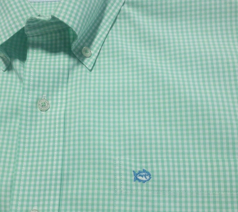 Southern Tide Men Medium Green Check Fish Logo Cotton Elastane Button-Down Shirt
