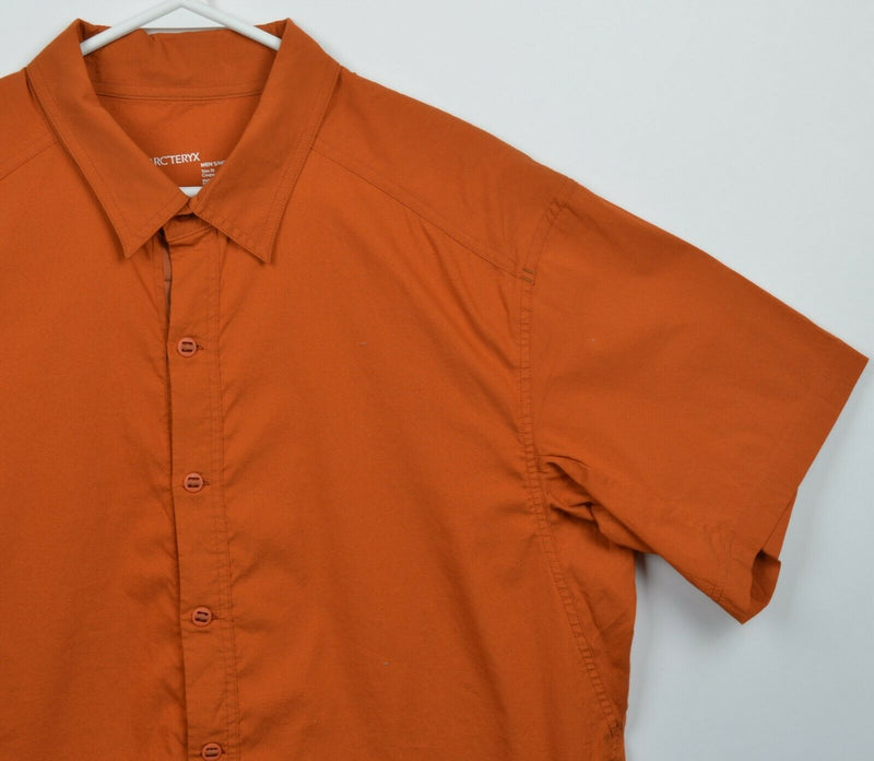 Arc'teryx Men's XL Trim Fit Solid Orange Cotton Nylon Hiking Button-Front Shirt