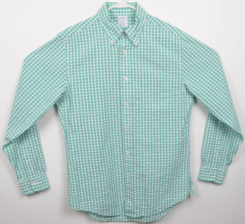 Brooks Brothers Men's Medium Green Check Seersucker Regent Button-Down Shirt