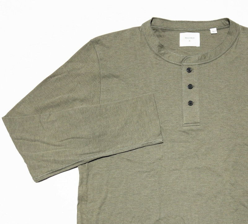 Billy Reid Henley T-Shirt 3-Button Long Sleeve Olive Green Cotton Blend Men's XL