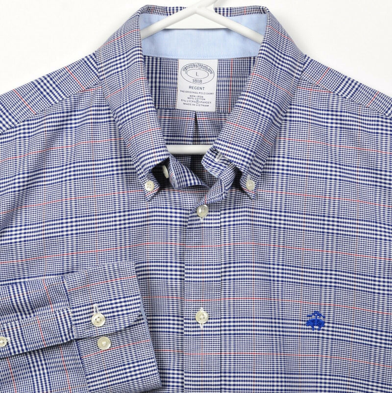 Brooks Brothers Men's Large Glen Check Non-Iron Cotton Spandex Button-Down Shirt