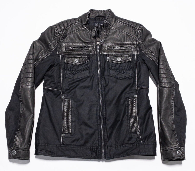 Buckle Black Faux Leather Jacket Men's Small Moto Zip Biker Distressed Lined