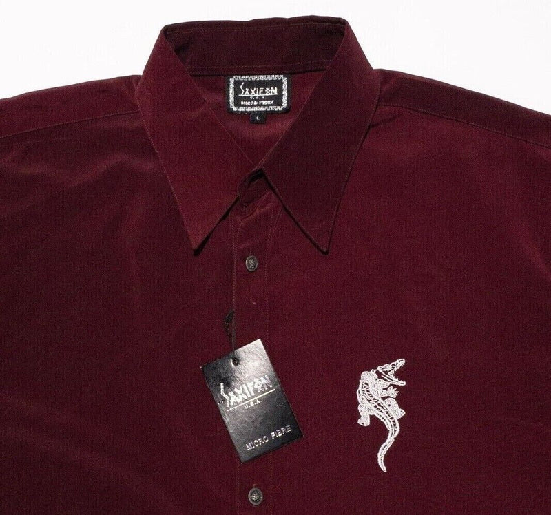 Saxifon Shirt Large Men's Crocodile Embroidered Burgundy Red Vintage Disco