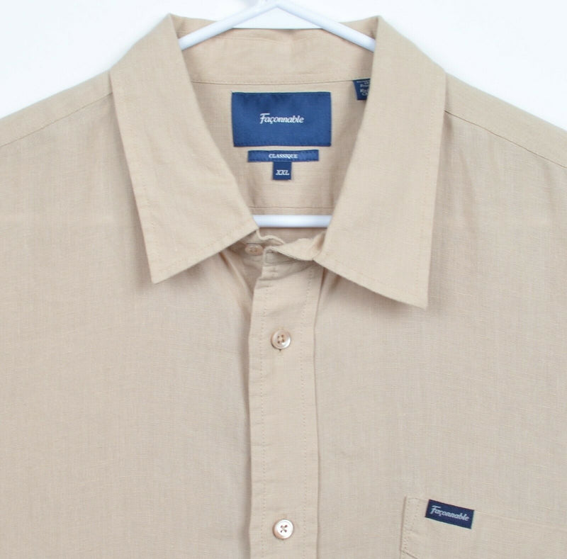 Faconnable Classique Men's Sz 2XL 100% Linen Tan Button-Front Shirt