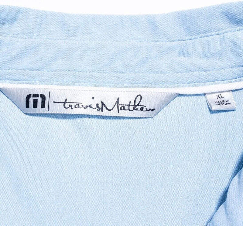 Travis Mathew Golf Polo XL Men's Shirt Light Blue Chest Stripe Polyester Wicking