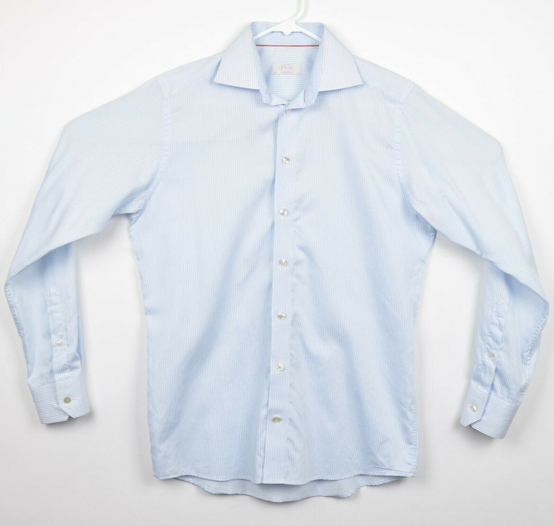 ETON Men's Sz 38/15 Contemporary Blue White Striped Spread Collar Dress Shirt