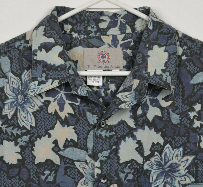 The Territory Ahead Men's Large Blue Floral Hawaiian Aloha Camp Shirt