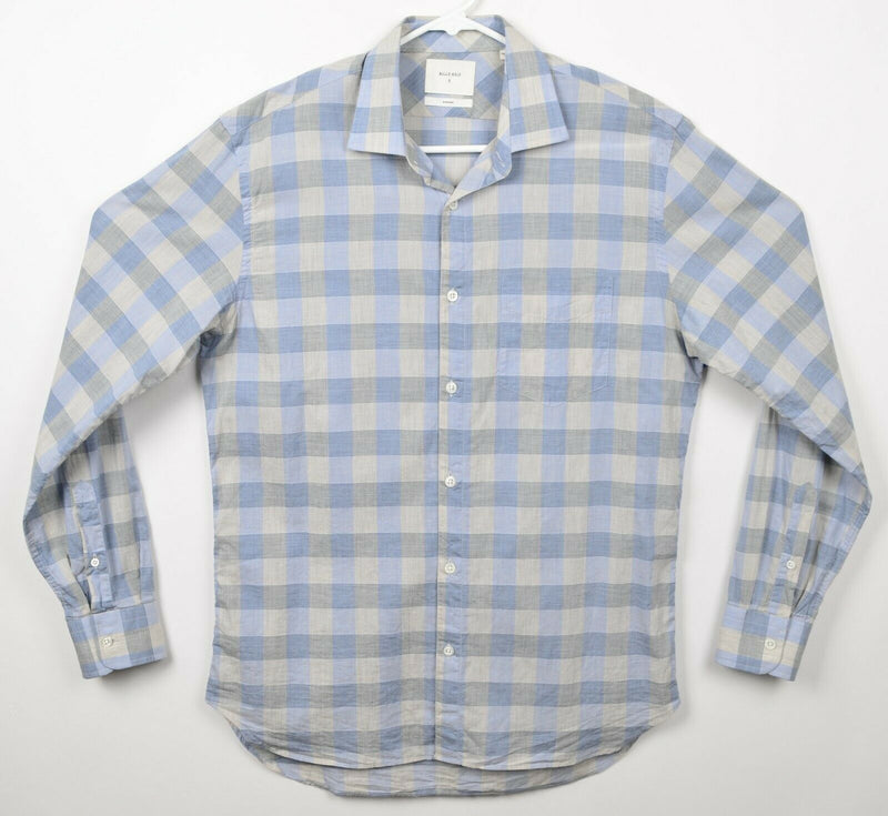 Billy Reid Men's Small Standard Blue Gray Plaid Check Spread Collar Italy Shirt