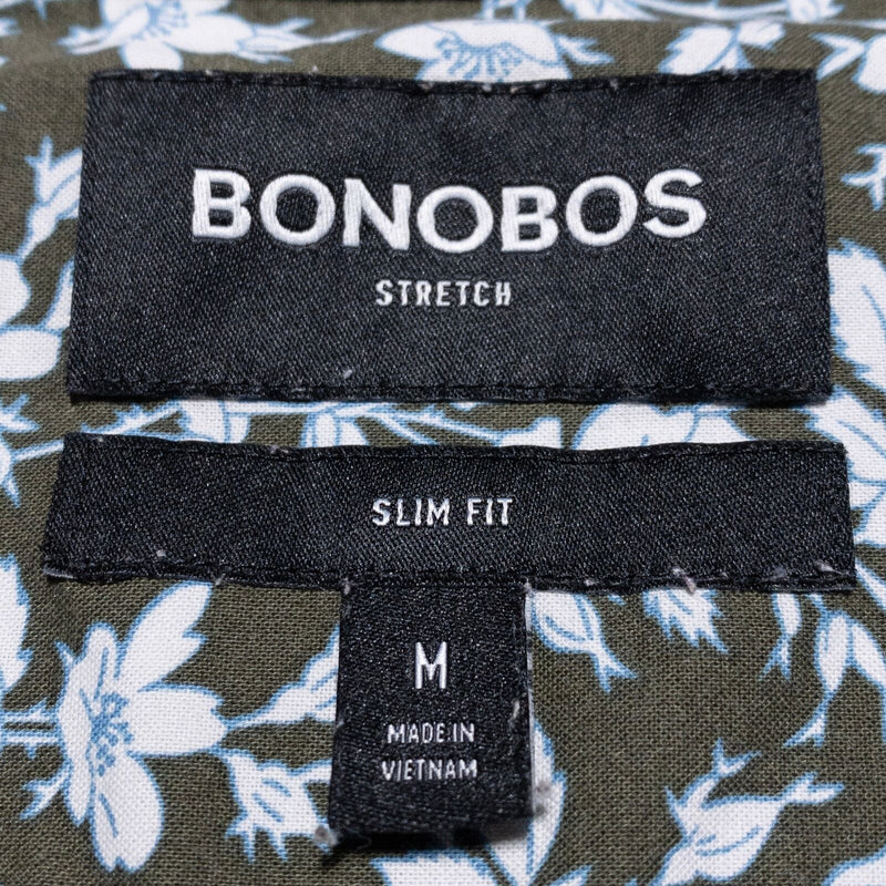 Bonobos Stretch Shirt Men's Medium Slim Fit Floral Button-Up Green Blue