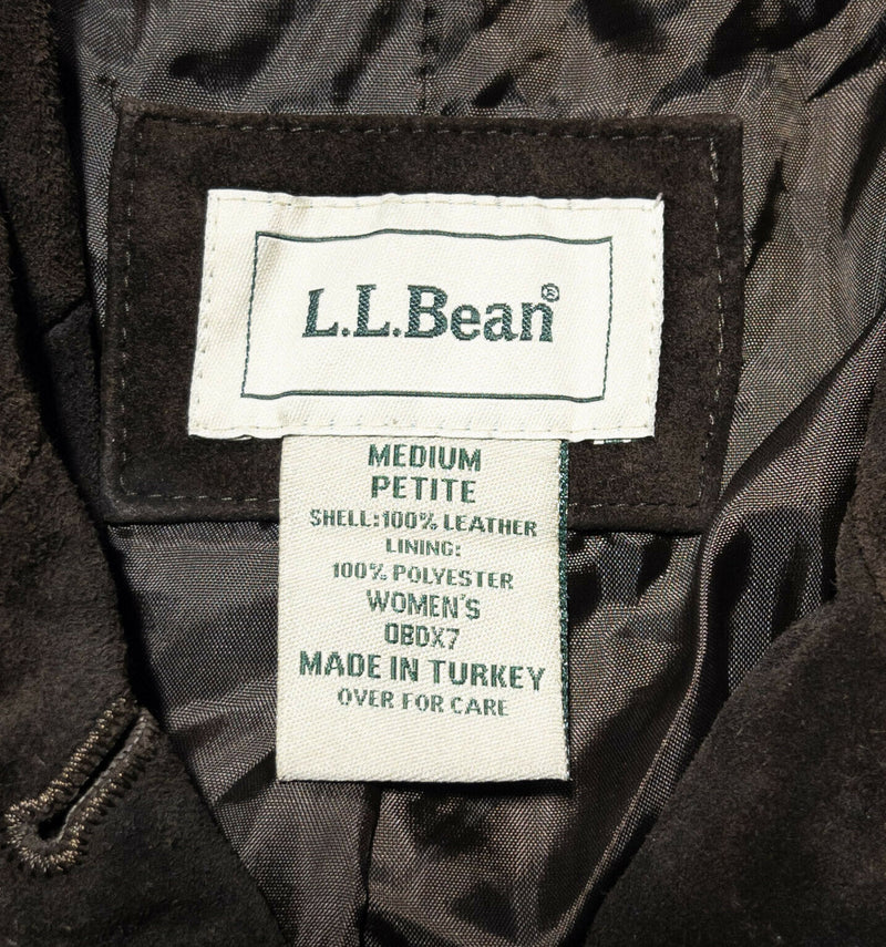 L.L. Bean Brown Suede Leather Jacket Button-Front Collared Women's Petite Medium