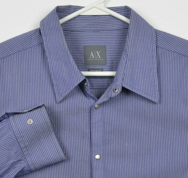 Armani Exchange A|X Men's Large Snap-Front Purple Striped Nylon Stretch Shirt