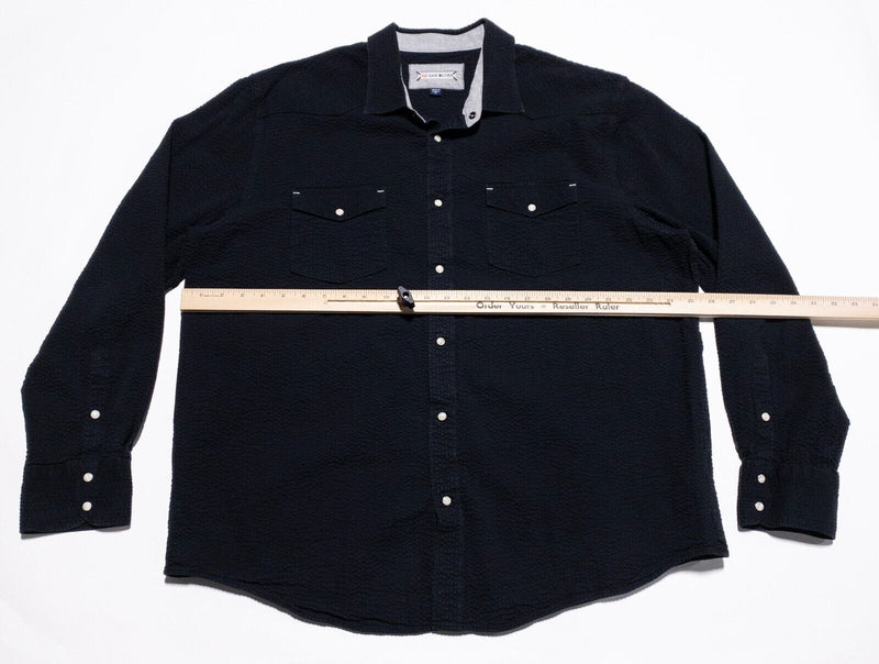 32 Bar Blues Shirt Men's XL Seersucker Solid Black Long Sleeve Button-Front