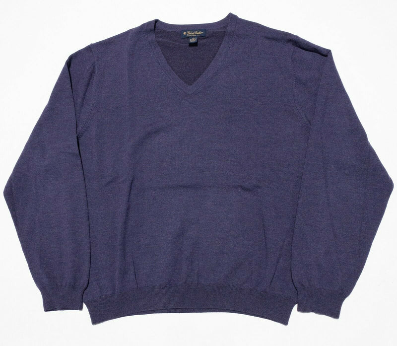 Brooks Brothers Men's XL Merino Wool Nylon Blend Solid Purple V-Neck Sweater