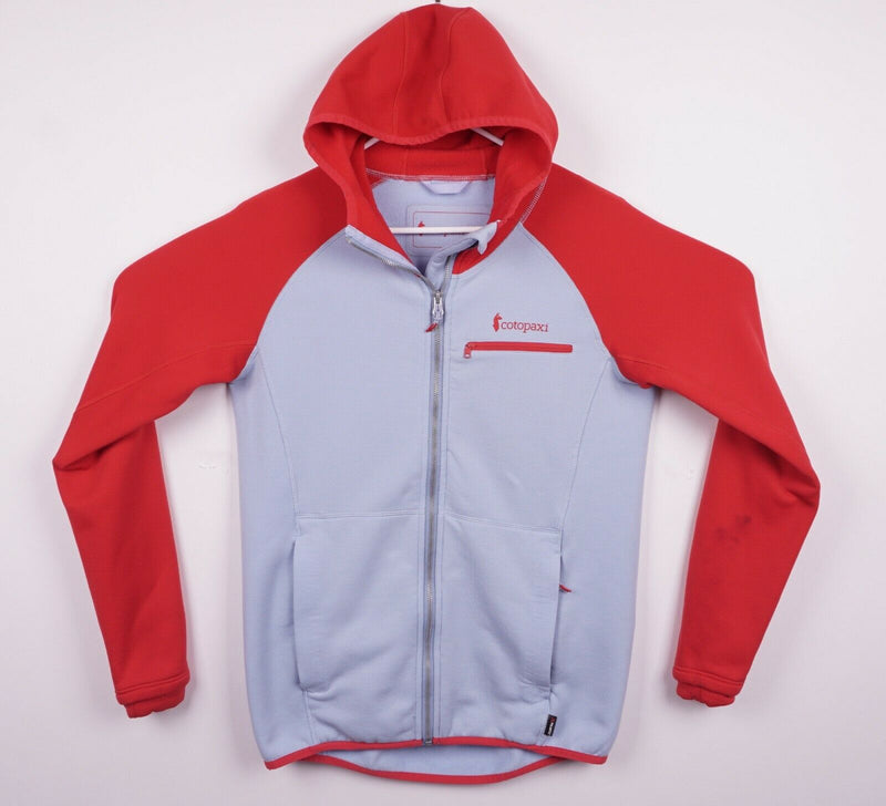 Cotopaxi Women's Medium Sambaya Fleece Red Light Blue Hooded Full Zip Jacket