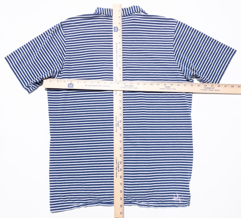 B. Draddy Polo Shirt Men's Large Blue White Striped Golf Casual Cotton Blend