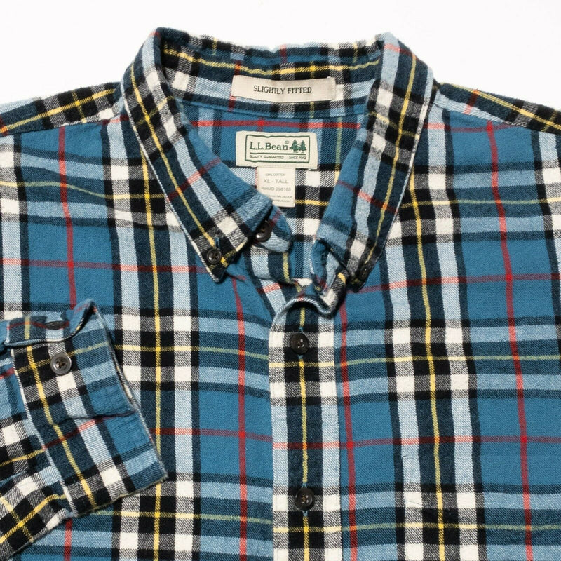 L.L. Bean Men's Scotch Plaid Flannel Shirt Teal Blue Plaid Button-Down XL Tall