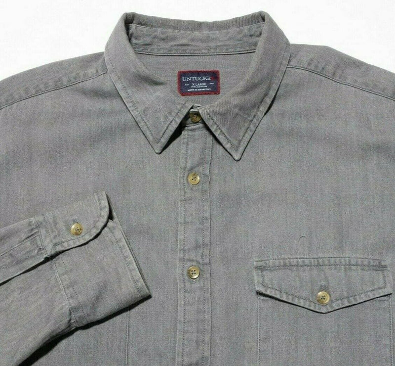 UNTUCKit Men's Shirt XL Long Sleeve Gray Button-Front Nero Grigio