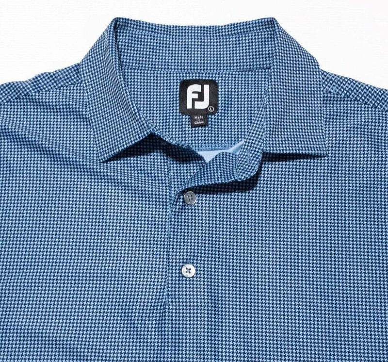 FootJoy Houndstooth Shirt Large Men's Golf Heather Lisle Self Collar Blue