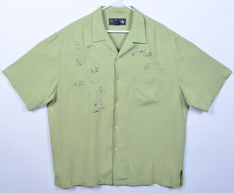 Nat Nast Men's Large Margarita Search Limited Edition Green Silk Hawaiian Shirt