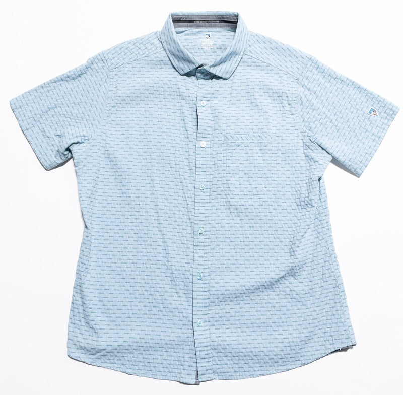 Kuhl Shirt Men's Medium Button-Up Blue Geometric Short Sleeve Cotton Blend