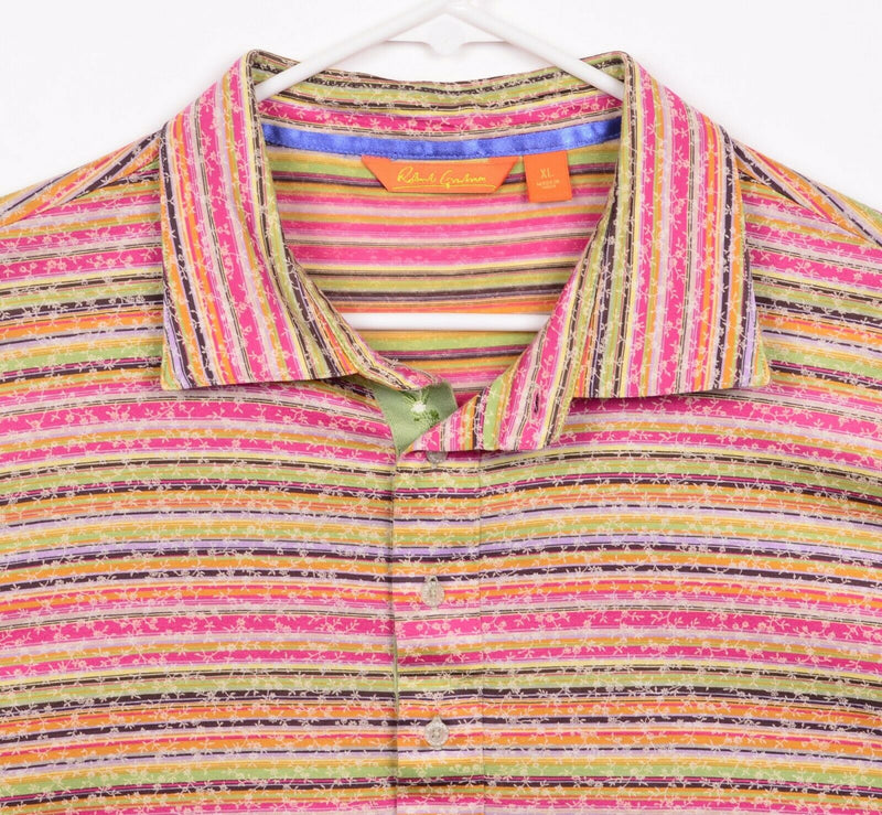 Robert Graham Men's XL Mulitcolor Striped Floral Short Sleeve Polo Shirt