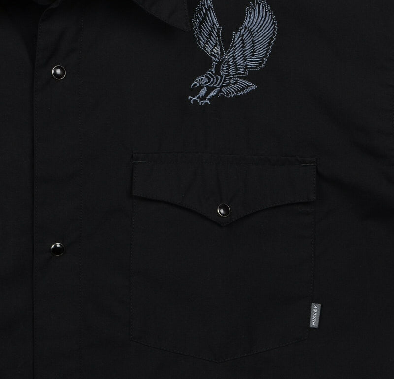 Hurley Men's Sz XL Pearl Snap Embroidered Eagle Black Western Rockabilly Shirt