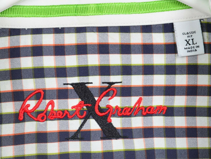 Robert Graham X Men's XL Classic Flip Cuff Navy Blue Check Button-Front Shirt