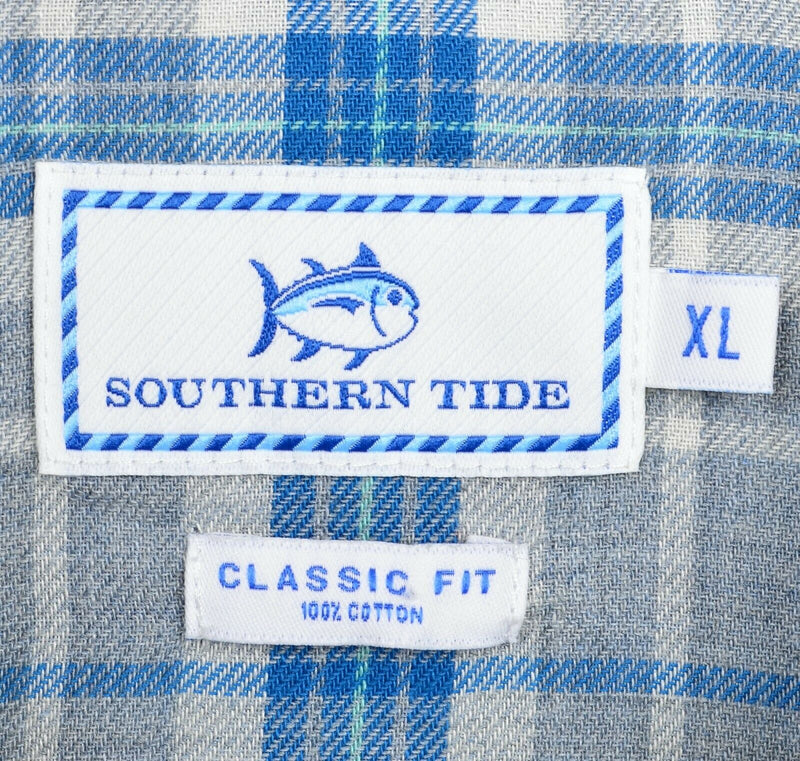 Southern Tide Men's XL Gray Blue Plaid Take Lake Plaid Sportshirt Button-Down
