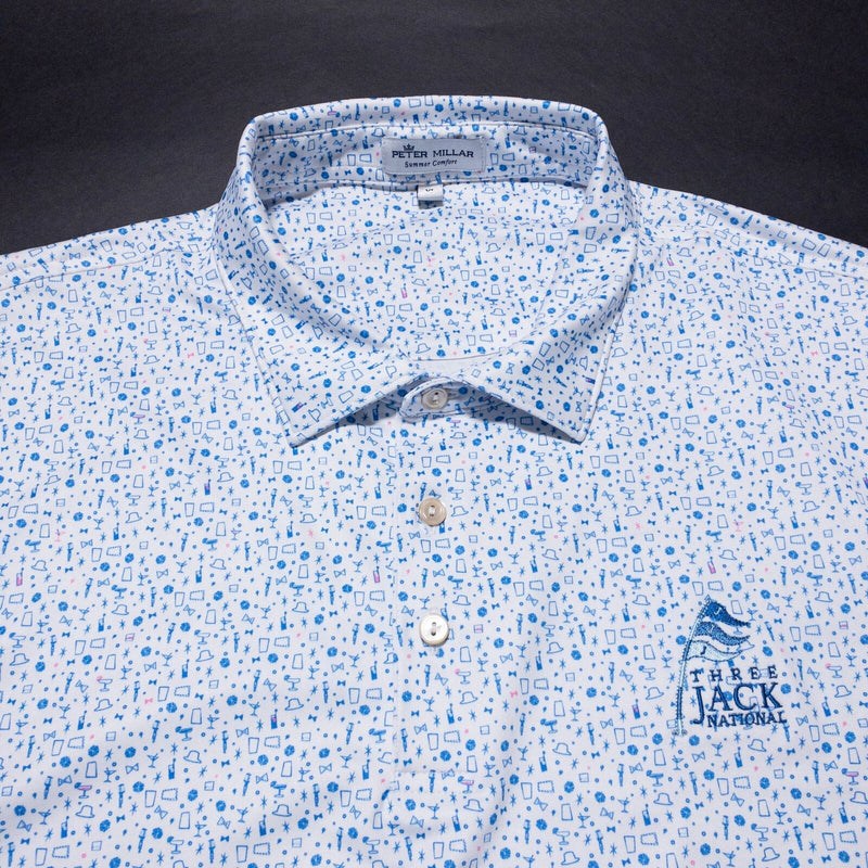 Peter Millar Summer Comfort Polo XL Men's Collage Print Party Drinks Blue White