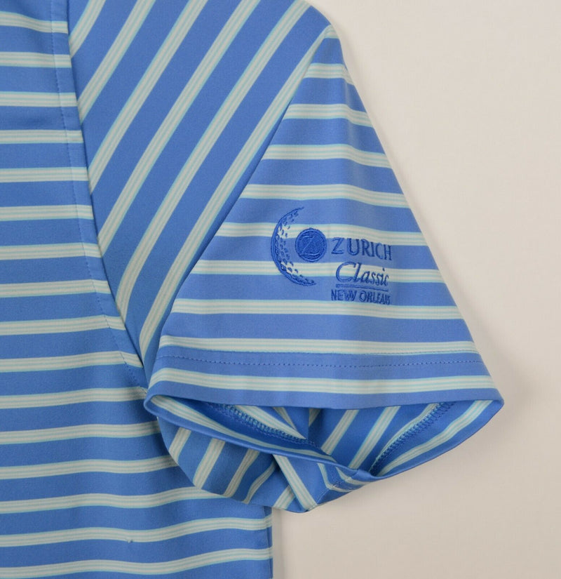 Peter Millar Men's Sz Large Summer Comfort Blue Aqua Stripe Golf Polo Shirt