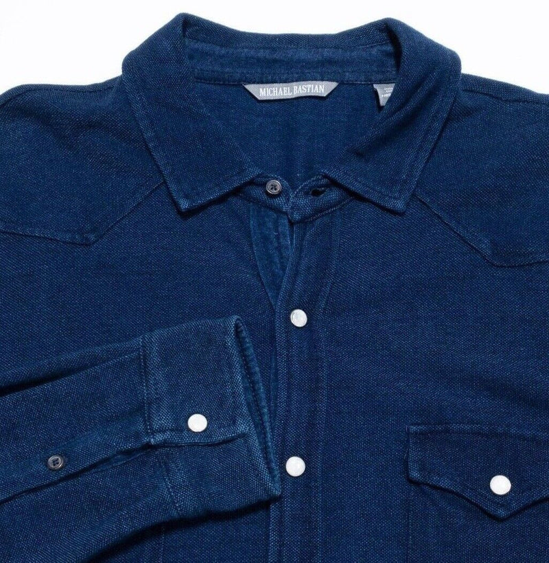Michael Bastian Shirt Medium Men's Indigo Blue Pearl Snap Rockabilly Designer