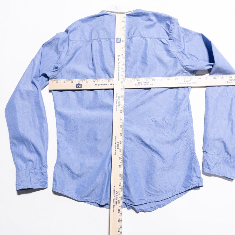Frank & Eileen Barry Shirt Women's Medium Button-Front Contrast Collar Blue