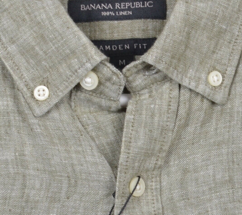 Banana Republic Men's Medium Camden Fit 100% Linen Green Button-Down Shirt