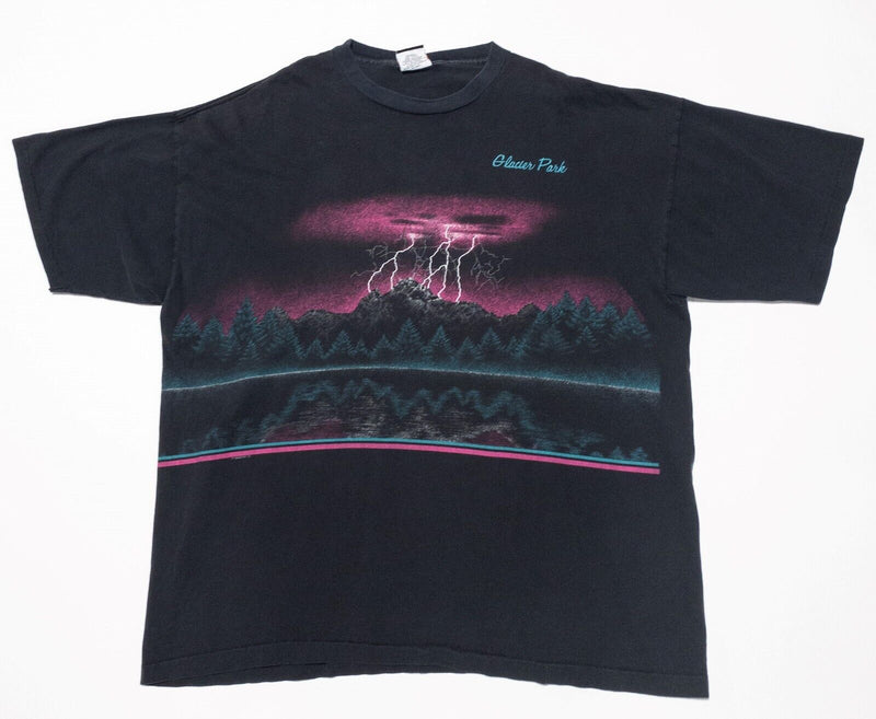 Vintage 1991 Habitat T-Shirt 2XL Men's Lightning Glacier Park Mountains Black