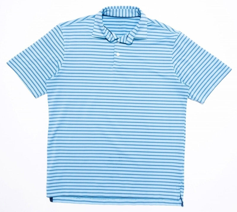 johnnie-O Prep-Formance Medium Men's Golf Polo Blue Striped Wicking Preppy