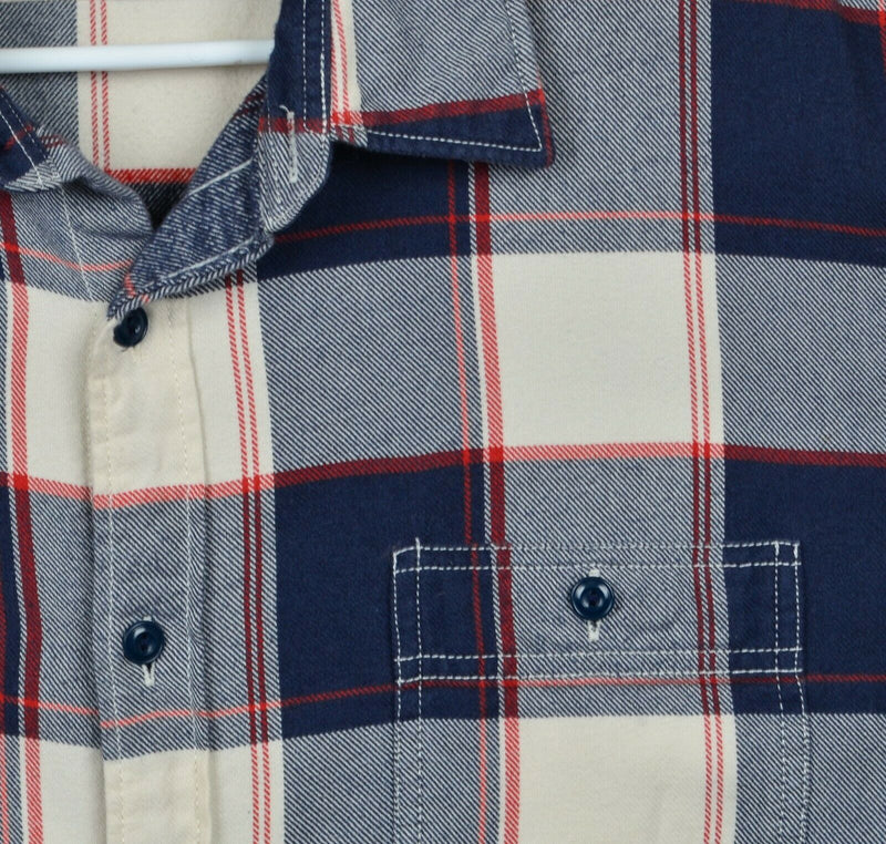 Wallace & Barnes Men's XL Classic Flannel Navy Plaid J. Crew Button-Front Shirt