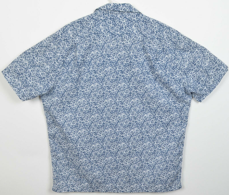 Barneys New York Men's Large Blue Floral Print Lightweight Button-Front Shirt