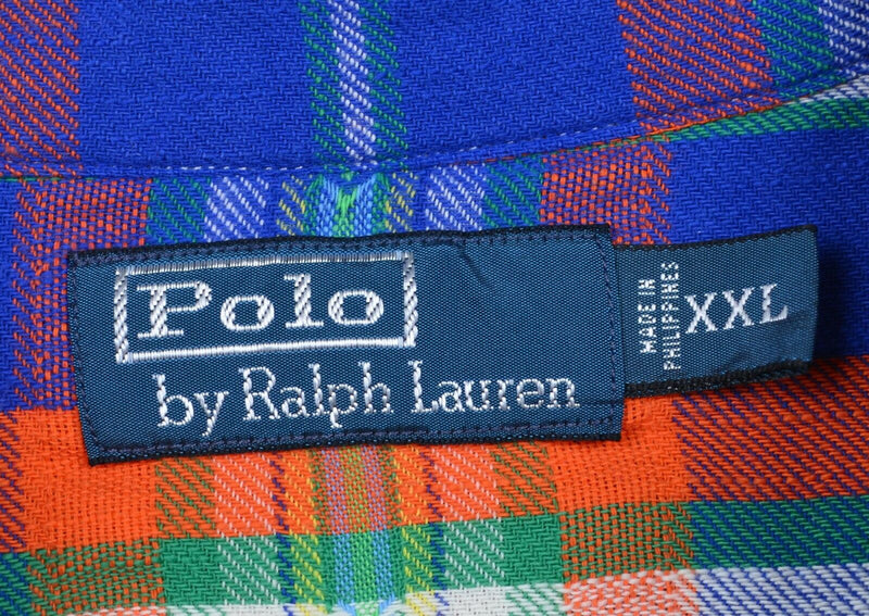 Polo Ralph Lauren Men's 2XL Pearl Snap Blue Orange Plaid Aztec Flannel Shirt