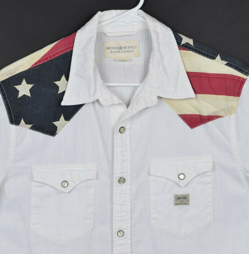 Denim & Supply Ralph Lauren Men's Sz Medium Pearl Snap Western USA Flag Shirt