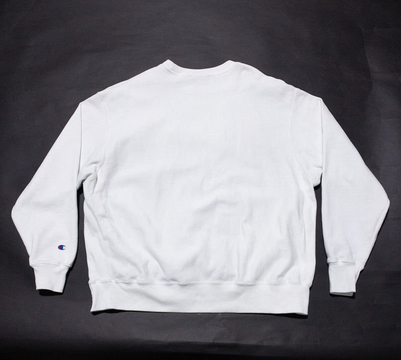 Champion Reverse Weave Sweatshirt Men's 2XL White Logo Crew Neck Pullover Heavy