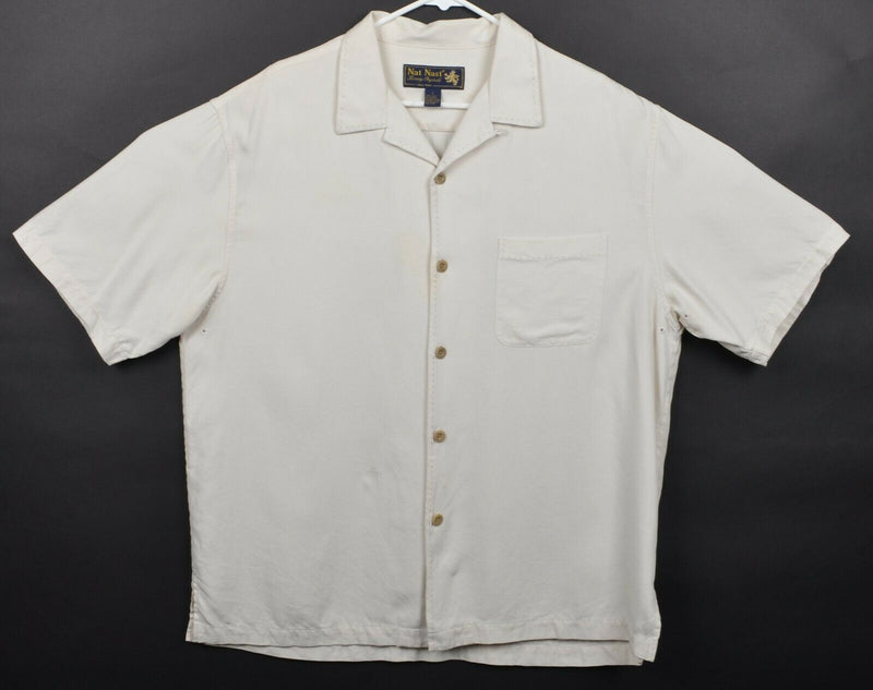 Nat Nast Men's Sz Large "Old Comiskey Park" 100% Silk Embroidered Hawaiian Shirt