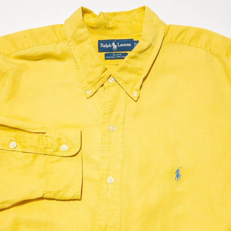 Polo Ralph Lauren Silk Linen 2XL Blake Men's Long Sleeve Shirt Golden Yellow